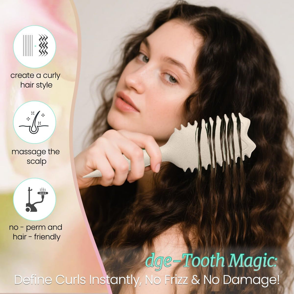 Kazunark brush with staggered teeth for fast detangling and smoother curls.