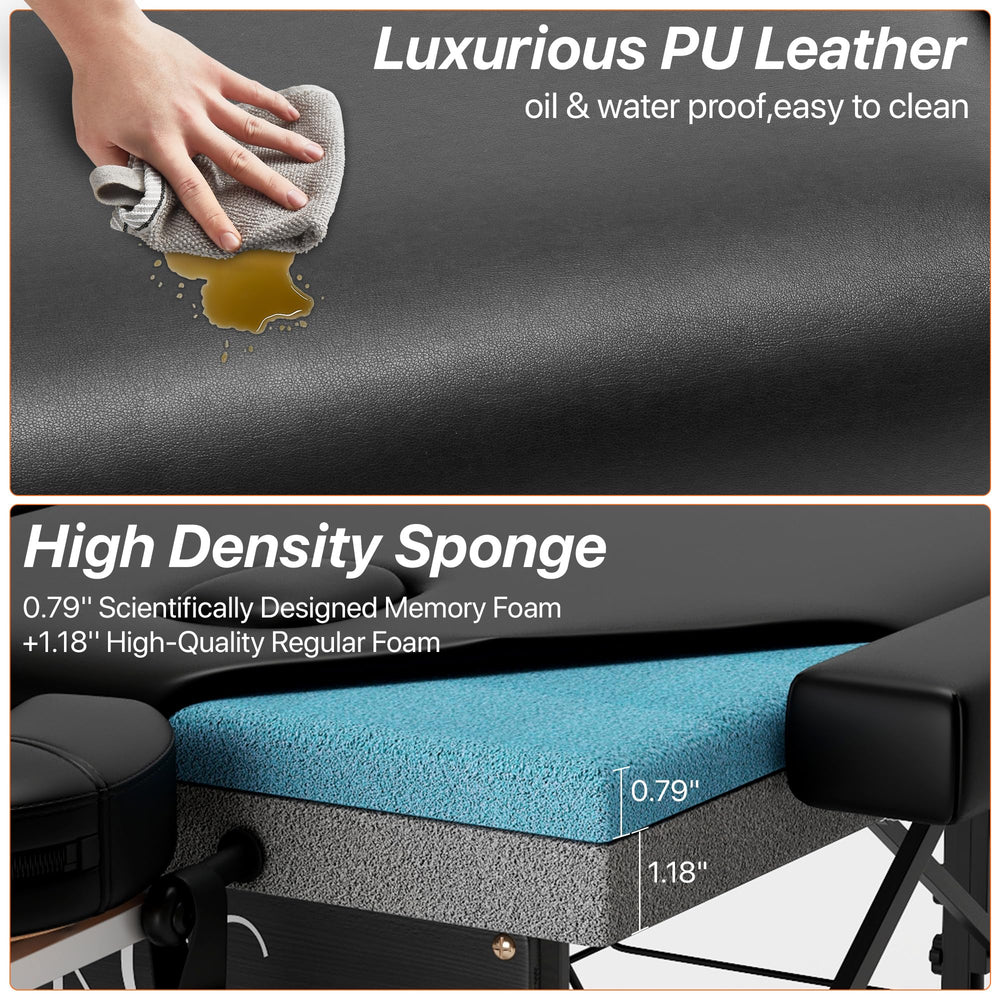 KCC memory foam massage table height adjustment mechanism in use