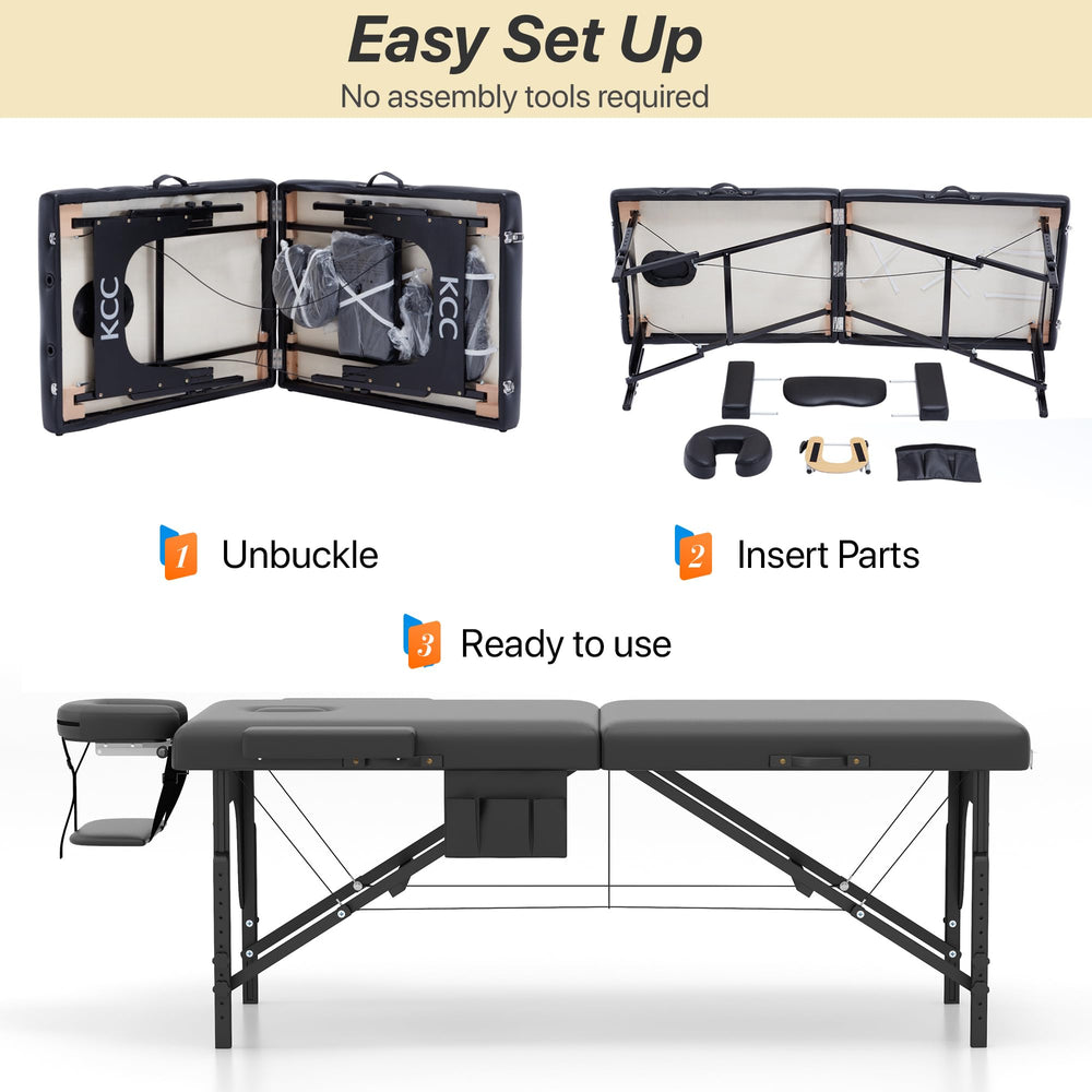 KCC PU leather cover on massage table surface for easy cleaning