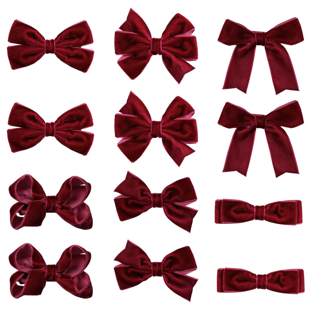 KCHIES dark red velvet bows pack cover—12-piece set for versatile outfits.