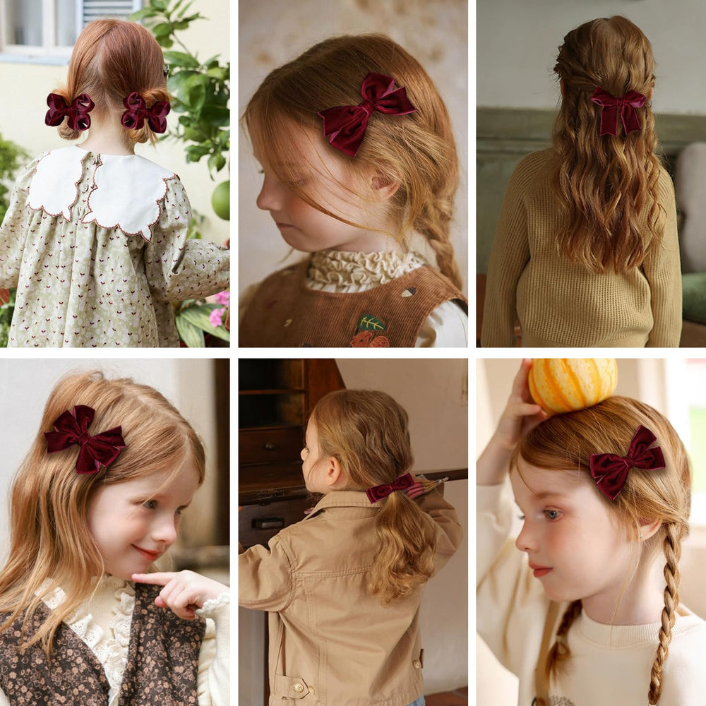 KCHIES velvet bow in hair—polished ponytail style for school.