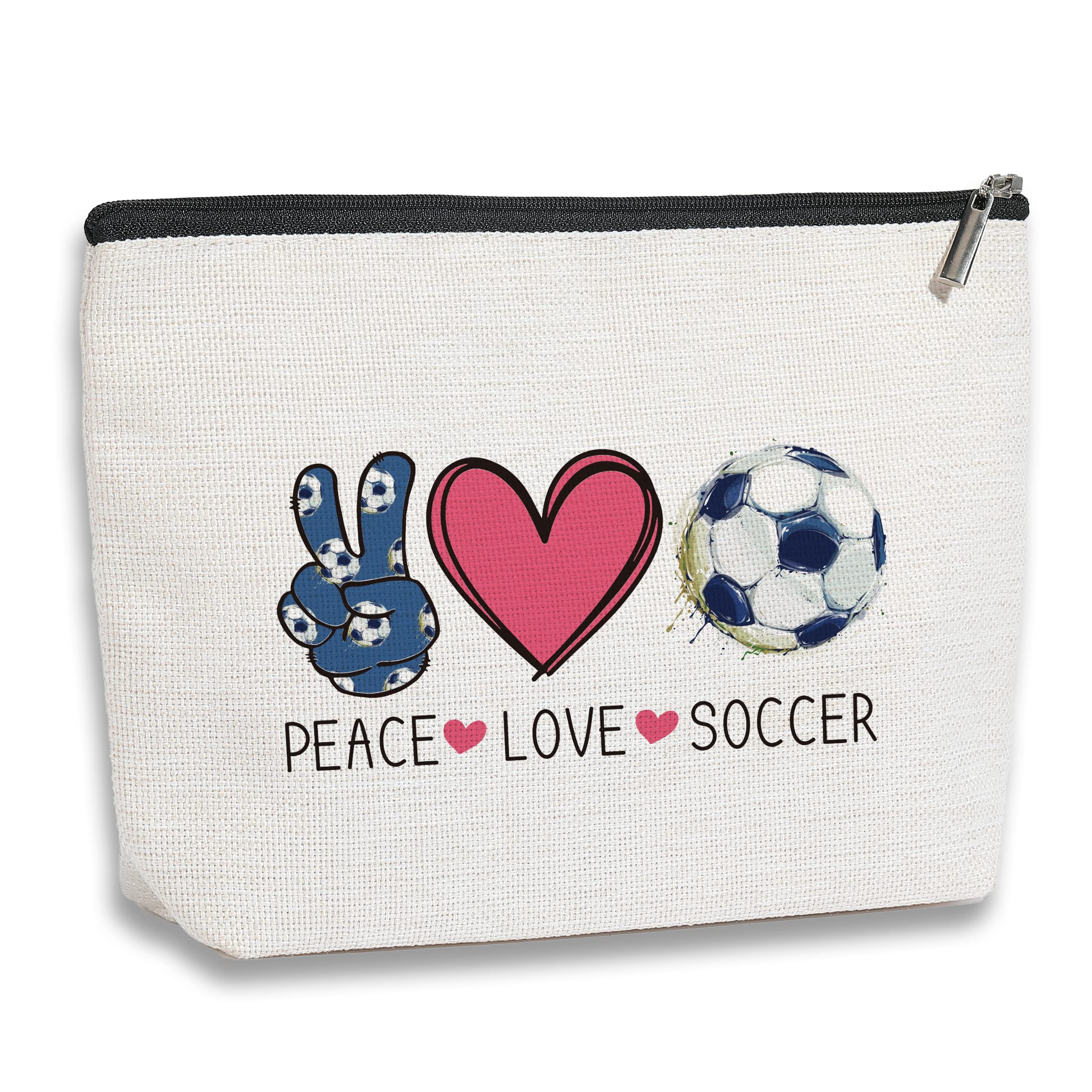 kdxpbpz Soccer Gifts Makeup Bag front view, travel-ready cosmetic organizer