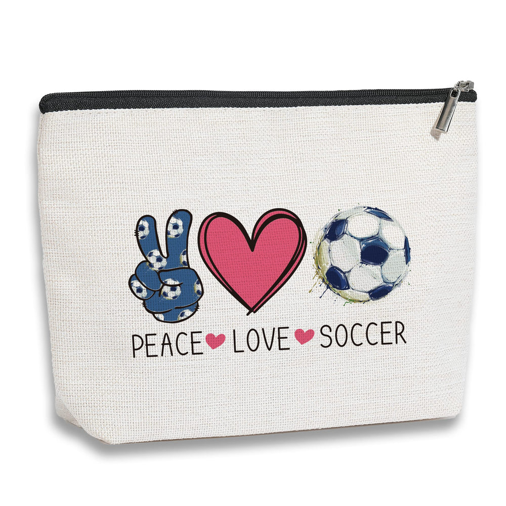 kdxpbpz Soccer Gifts Makeup Bag front view, travel-ready cosmetic organizer
