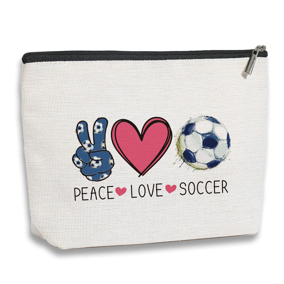 kdxpbpz Soccer Gifts Makeup Bag front view, travel-ready cosmetic organizer