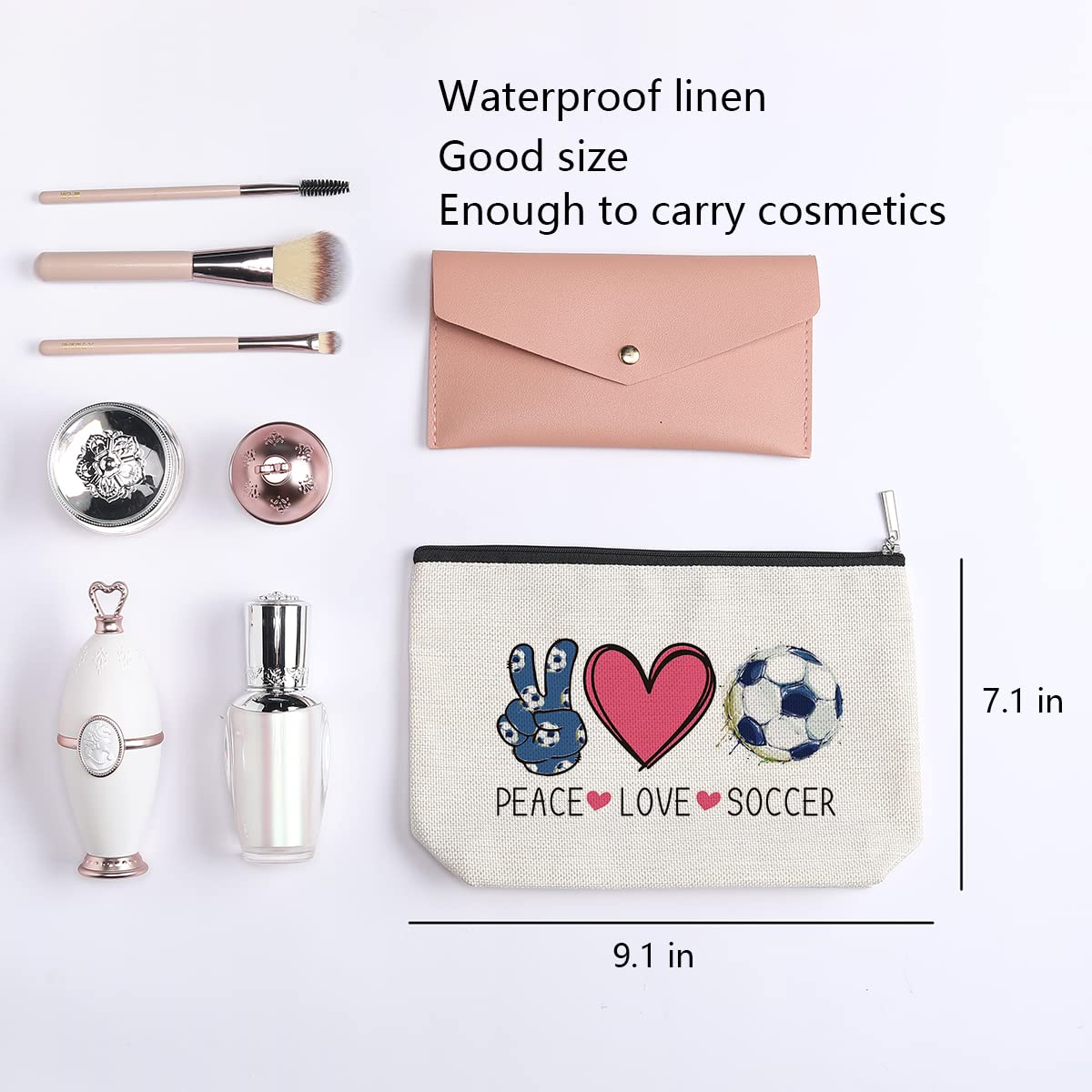 kdxpbpz Soccer Gifts Makeup Bag inside layout helps organize brushes and lip products