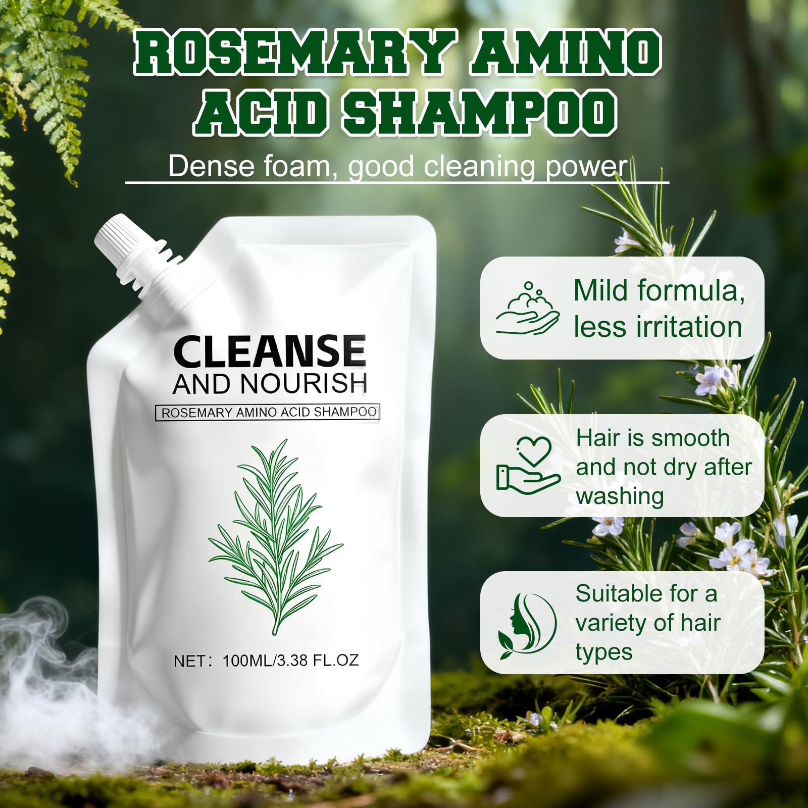 KEBEGE Rosemary Amino Acid Shampoo foamy lather highlights deep cleansing and gentle daily use.