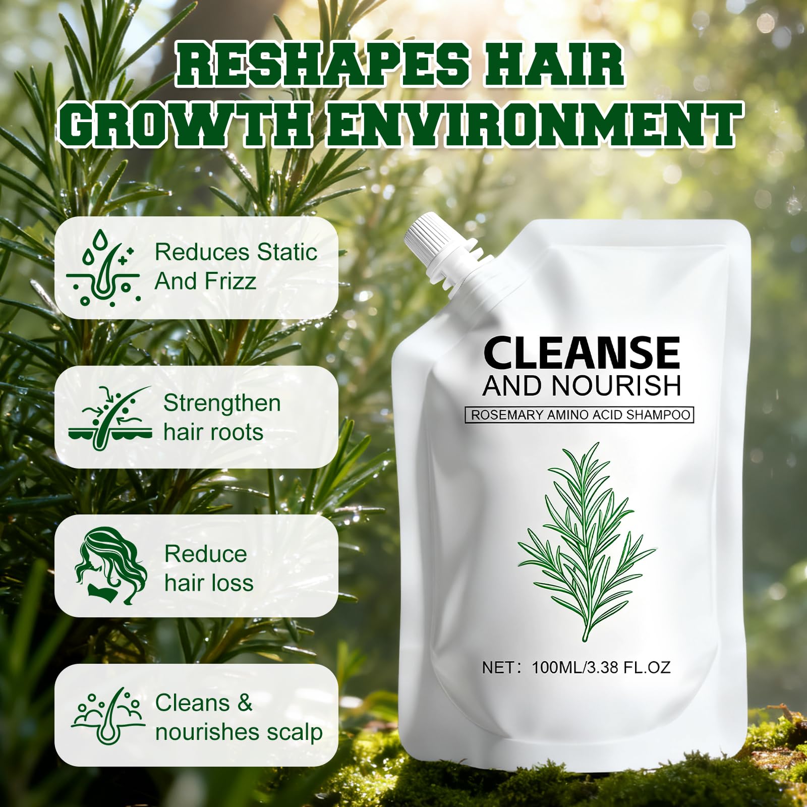 KEBEGE Rosemary Amino Acid Shampoo ingredients label highlights organic rosemary and amino acids for gentle cleansing.