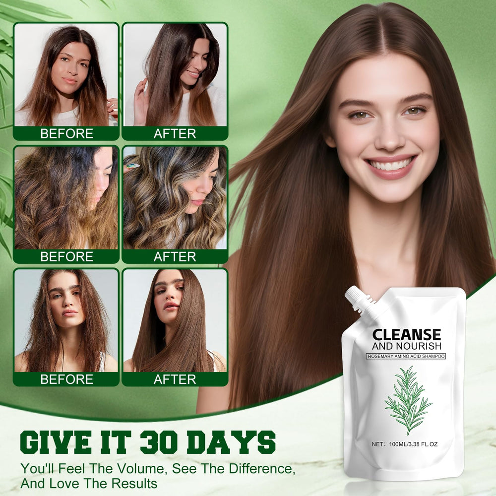 KEBEGE Rosemary Amino Acid Shampoo root-care illustration suggests follicle nourishment for fuller-looking hair.