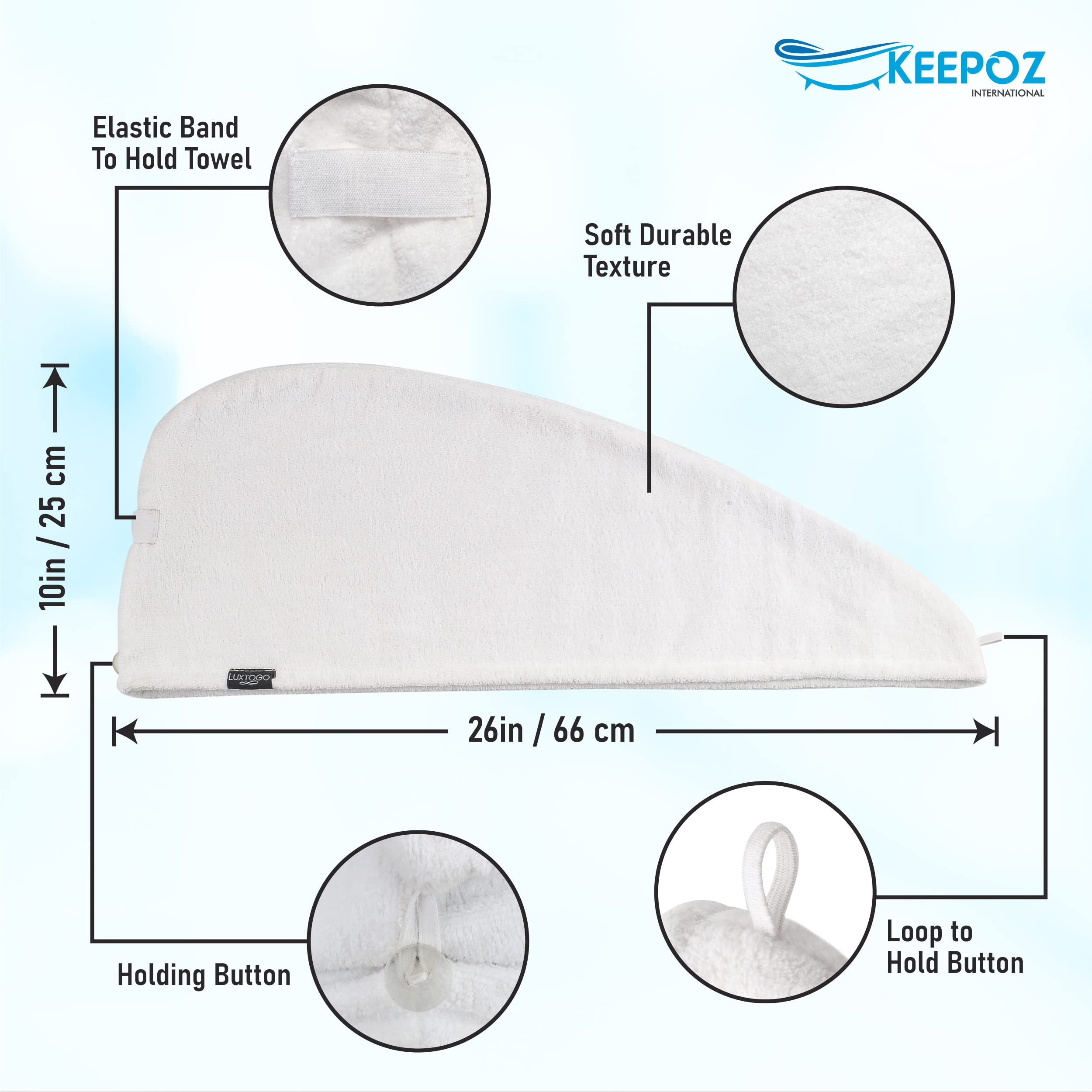 Keepoz button-loop fastening secures hair gently for secure, comfortable wear.