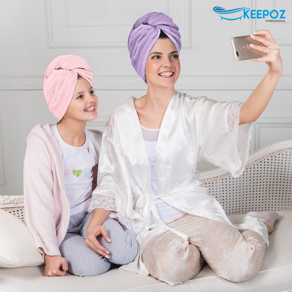 KEEPOZ turban with button and elastic loop secures hair after twisting.