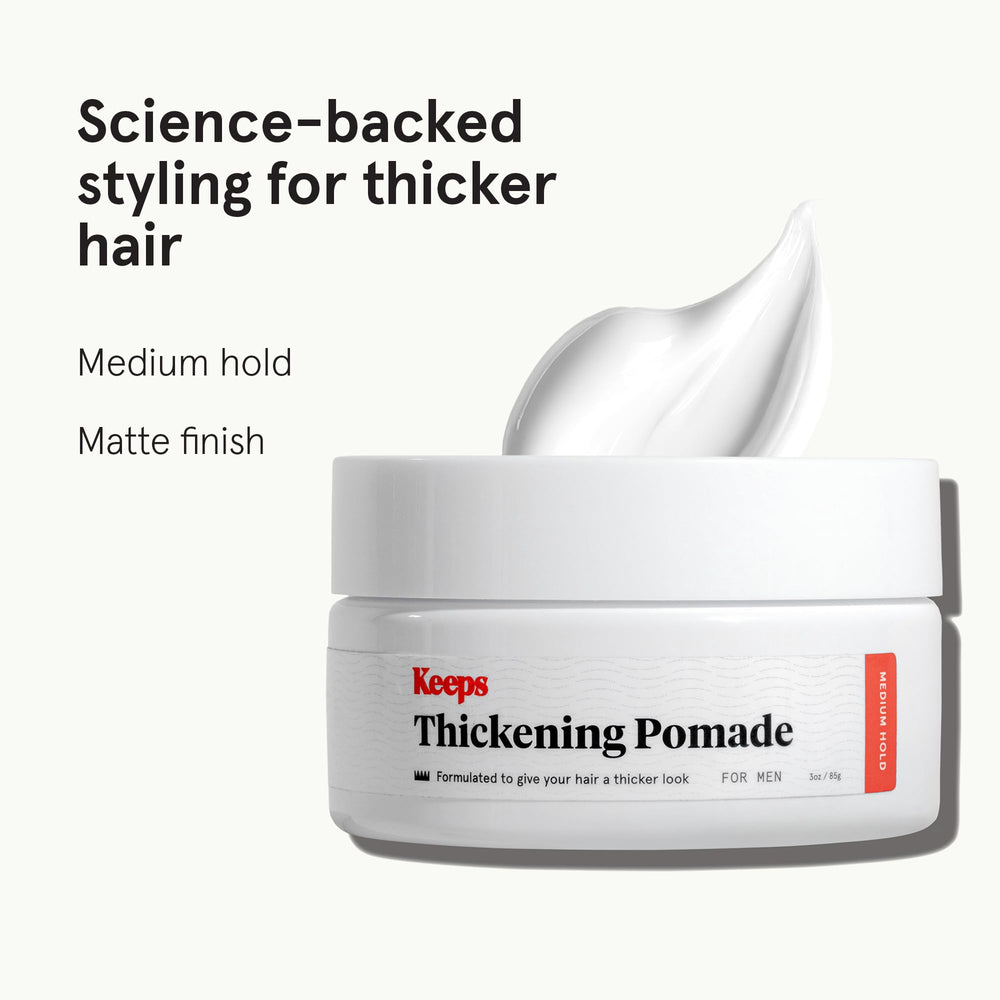 Keeps Matte Thickening Pomade jar dispense view shows easy application.