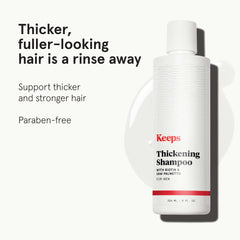Keeps Thickening Shampoo bottle pouring for daily scalp cleansing.