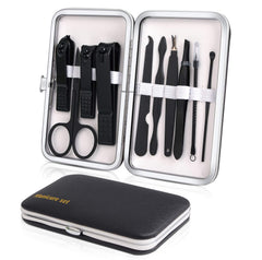 Keiby Citom manicure set with black case open for portable grooming on the go