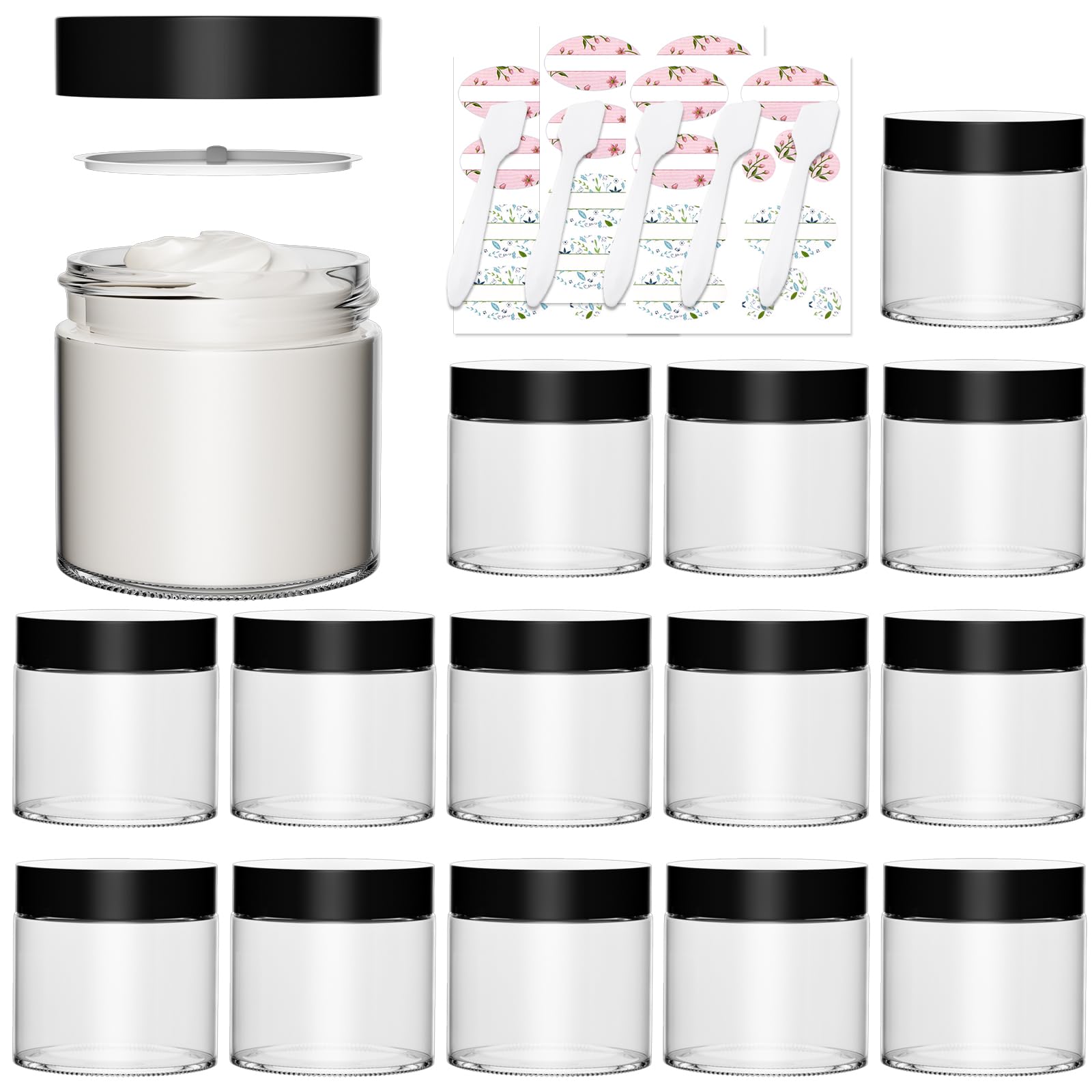 Keketin clear glass jar 4oz pack 15 side view showcases compact, travel-ready storage.