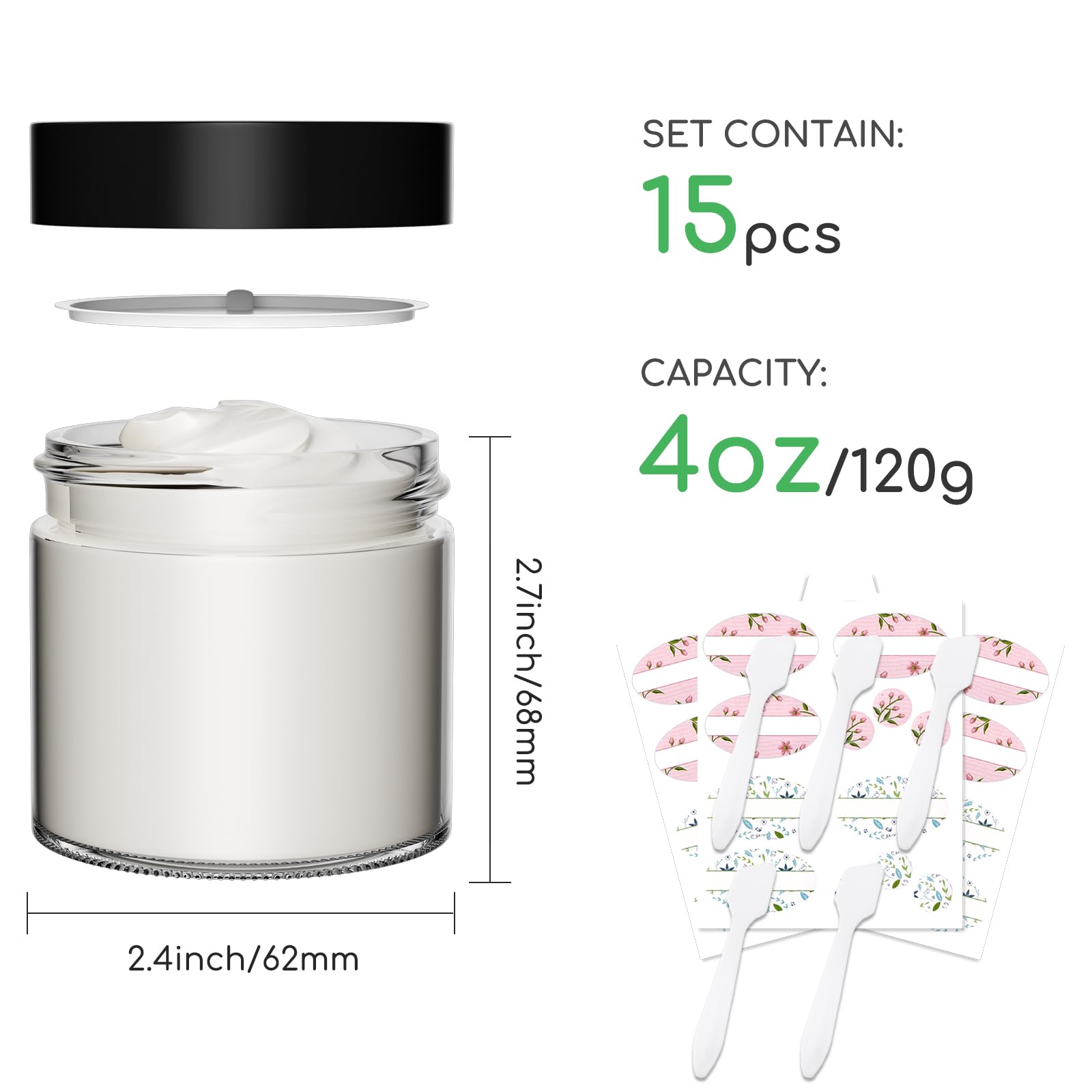 Keketin clear glass jar 4oz wide-mouth open for easy filling.