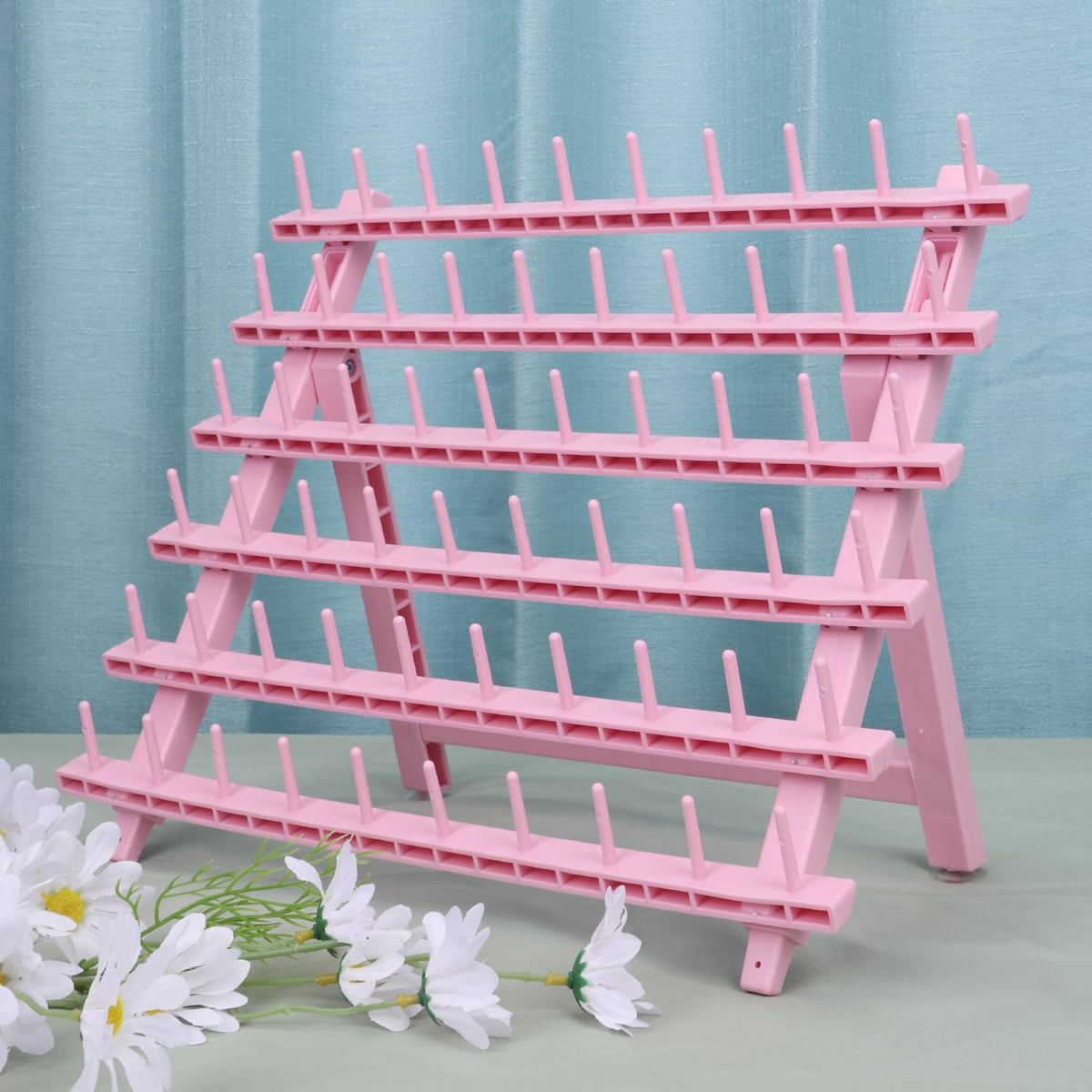 Kelukeya braid rack 60 spools side view shows organized storage for fast braiding.