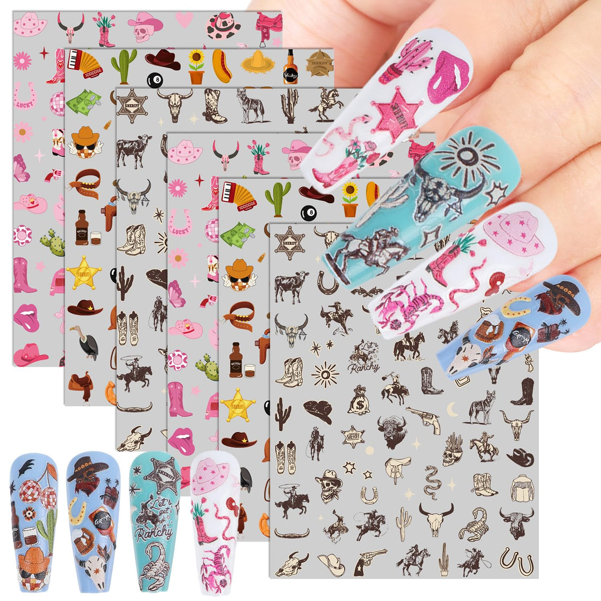 Keluna Western Nail Stickers six sheets display enable versatile DIY manicures.