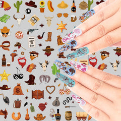 Keluna Western Nail Stickers steer skull cactus design for rustic, versatile nail art.