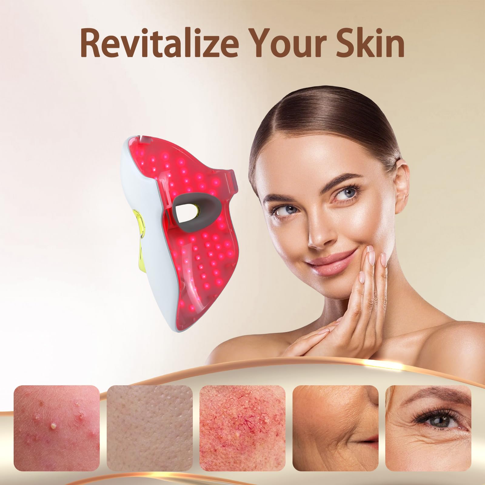 Kelyoo red-blue light modes display demonstrating anti aging and acne care options