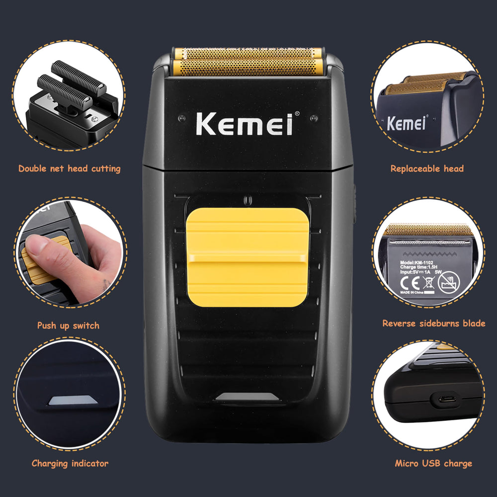 KEMEI 1102 foil shaver with double floating heads for comfortable close shaves