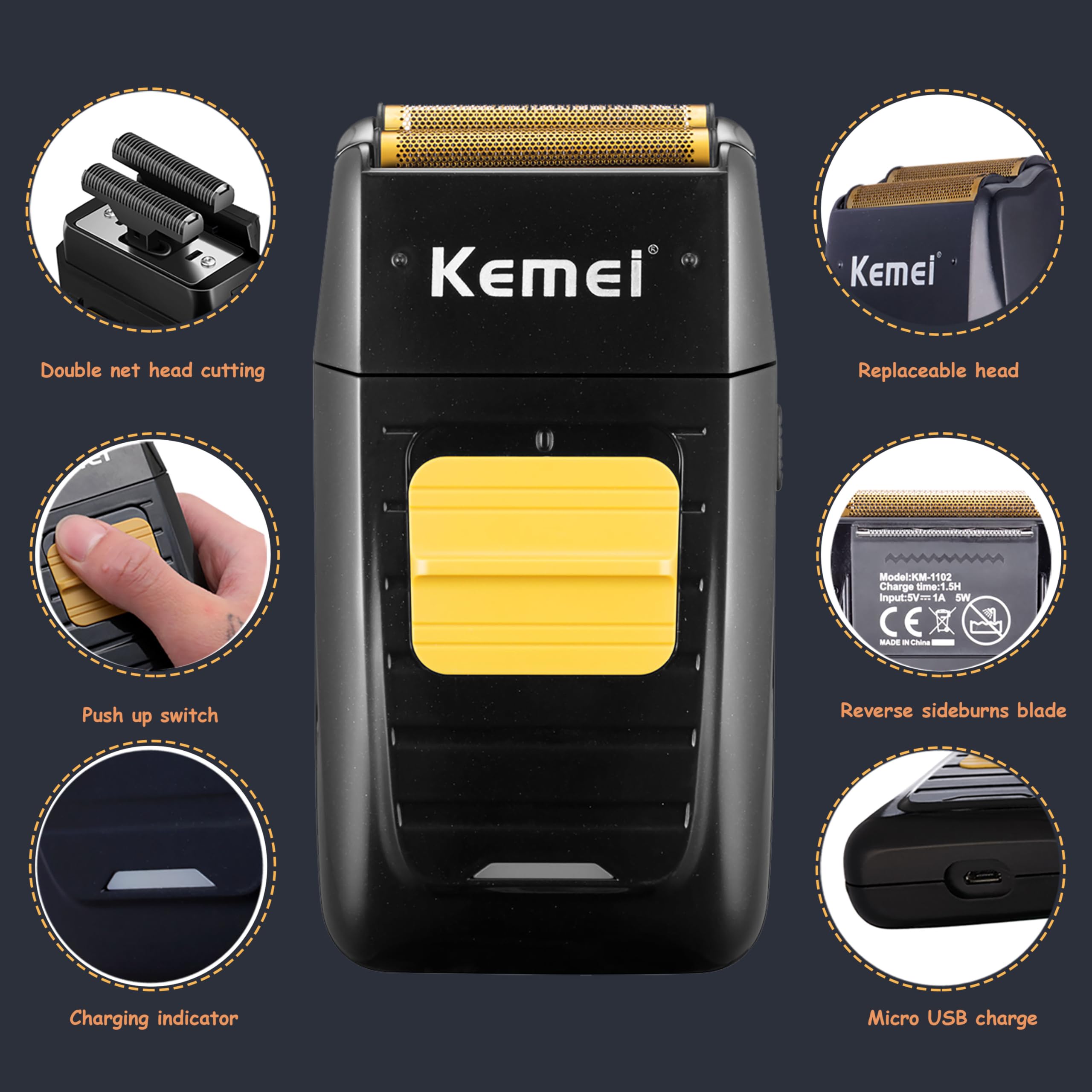 KEMEI 1102 foil shaver with double floating heads for comfortable close shaves