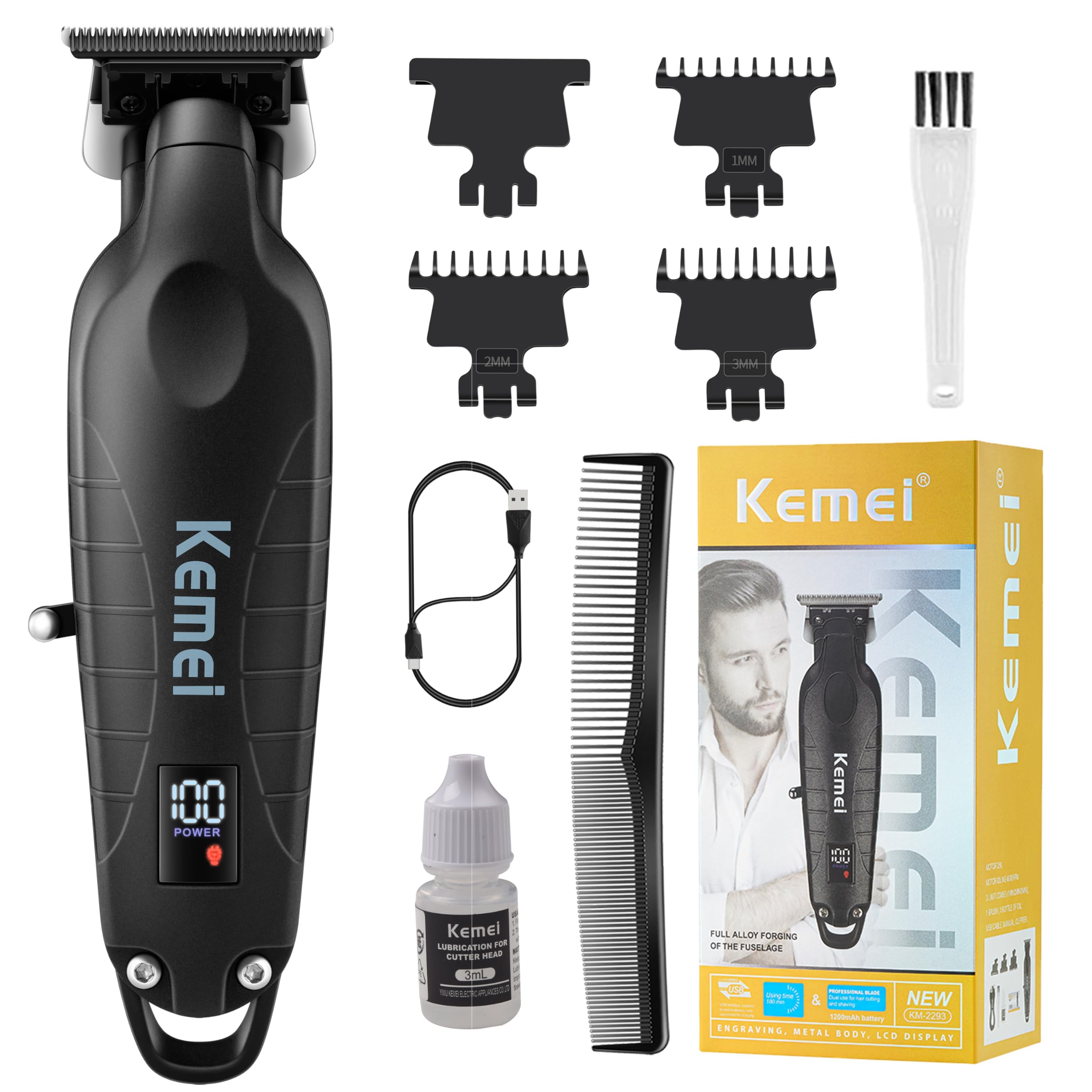 KEMEI 2293 front view shows ergonomic grip for comfortable, precise trimming