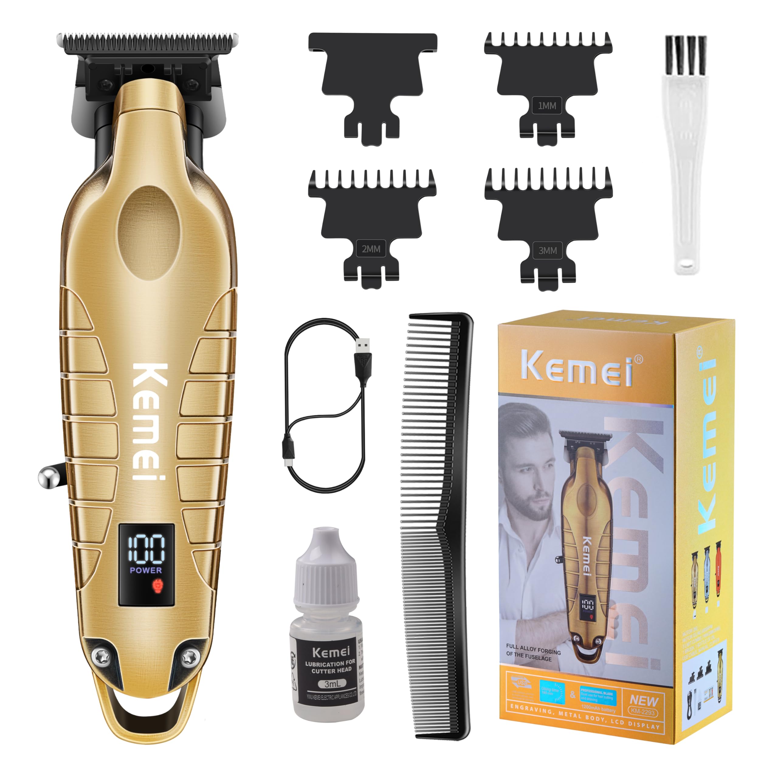 KEMEI 2293 gold trimmer with LED display improves grooming precision on the go