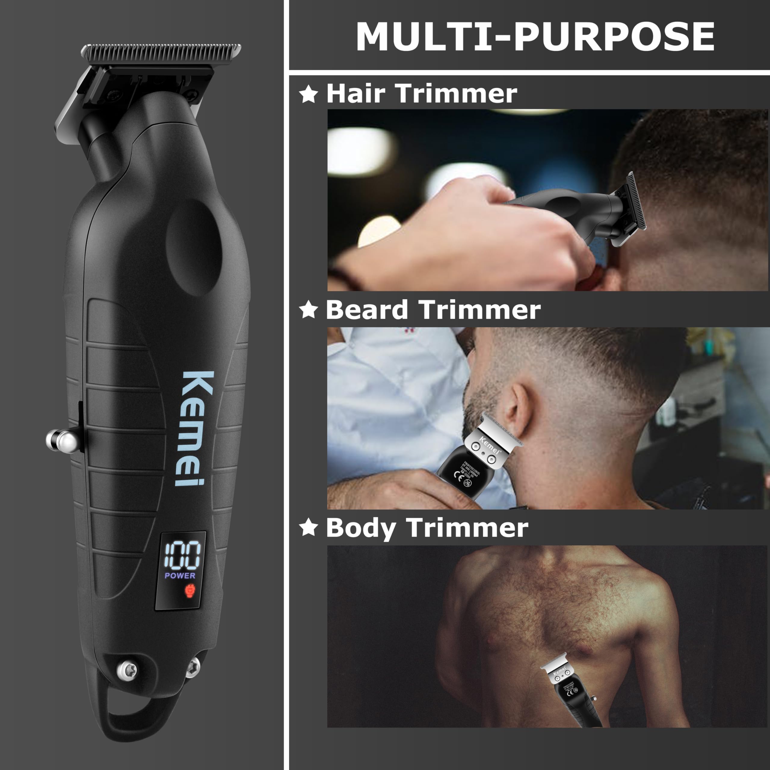 KEMEI 2293 accessories photo highlights lubricant, oil, brush, and guards