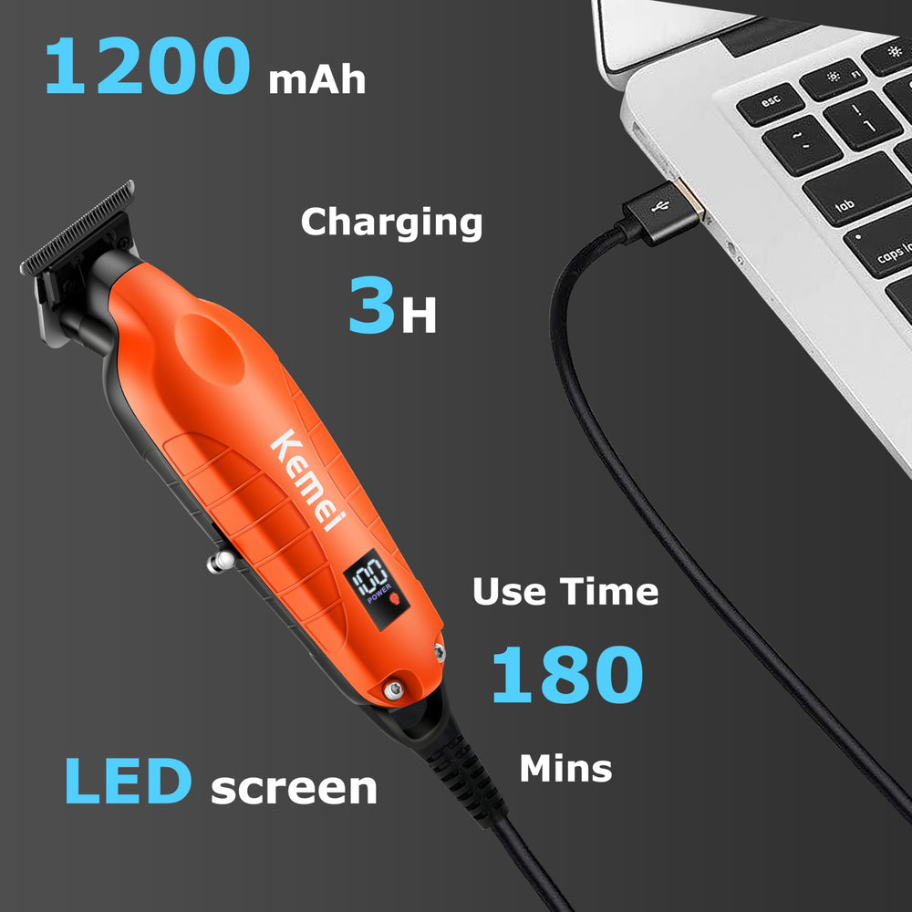 KEMEI 2293 orange LED display shows battery level for easy charging planning.