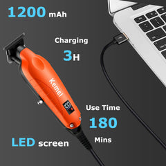 KEMEI 2293 orange LED display shows battery level for easy charging planning.