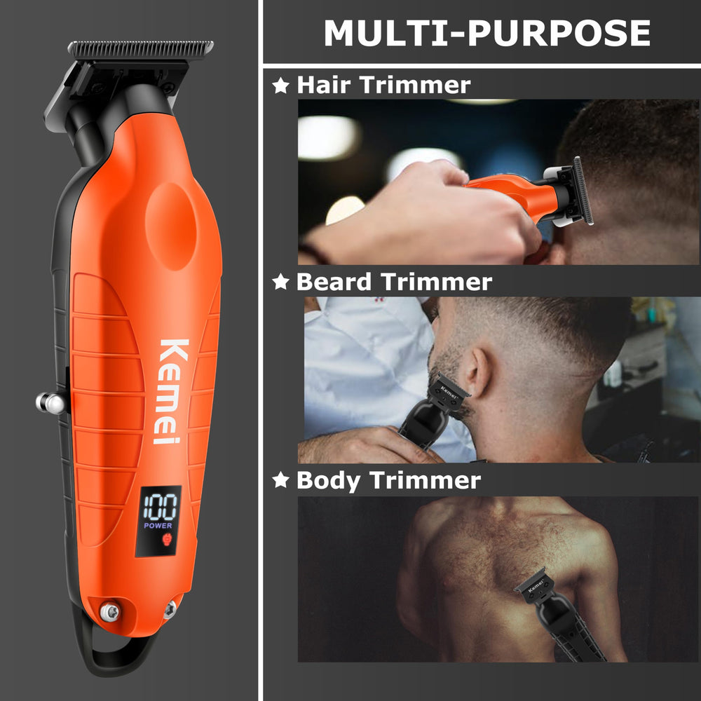 KEMEI 2293 orange 3 guards offer adjustable trimming lengths for precise results.
