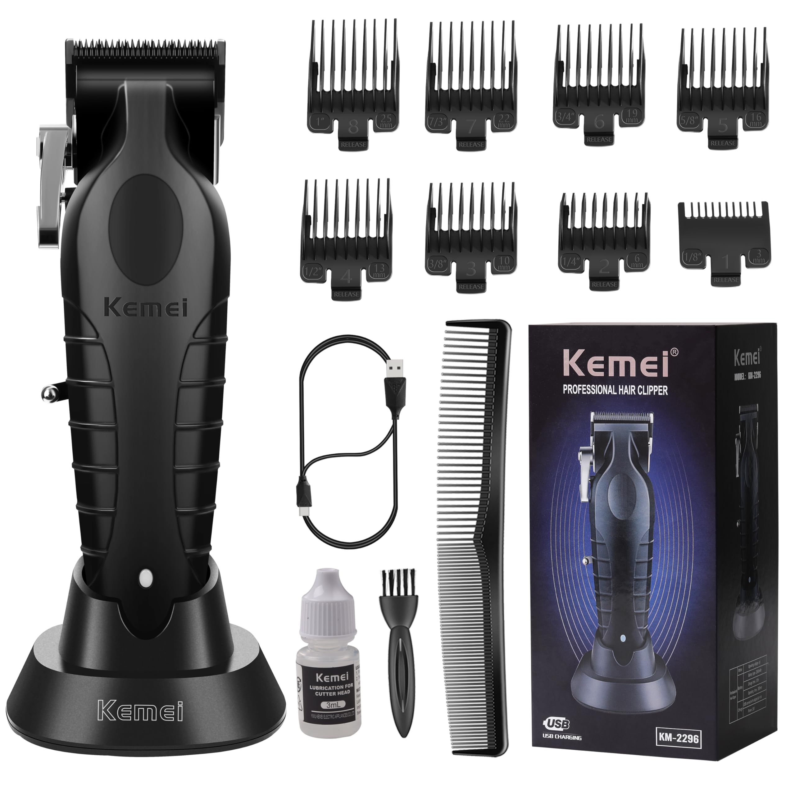 KEMEI 2296 cordless hair clipper shows cordless freedom for precise home grooming.