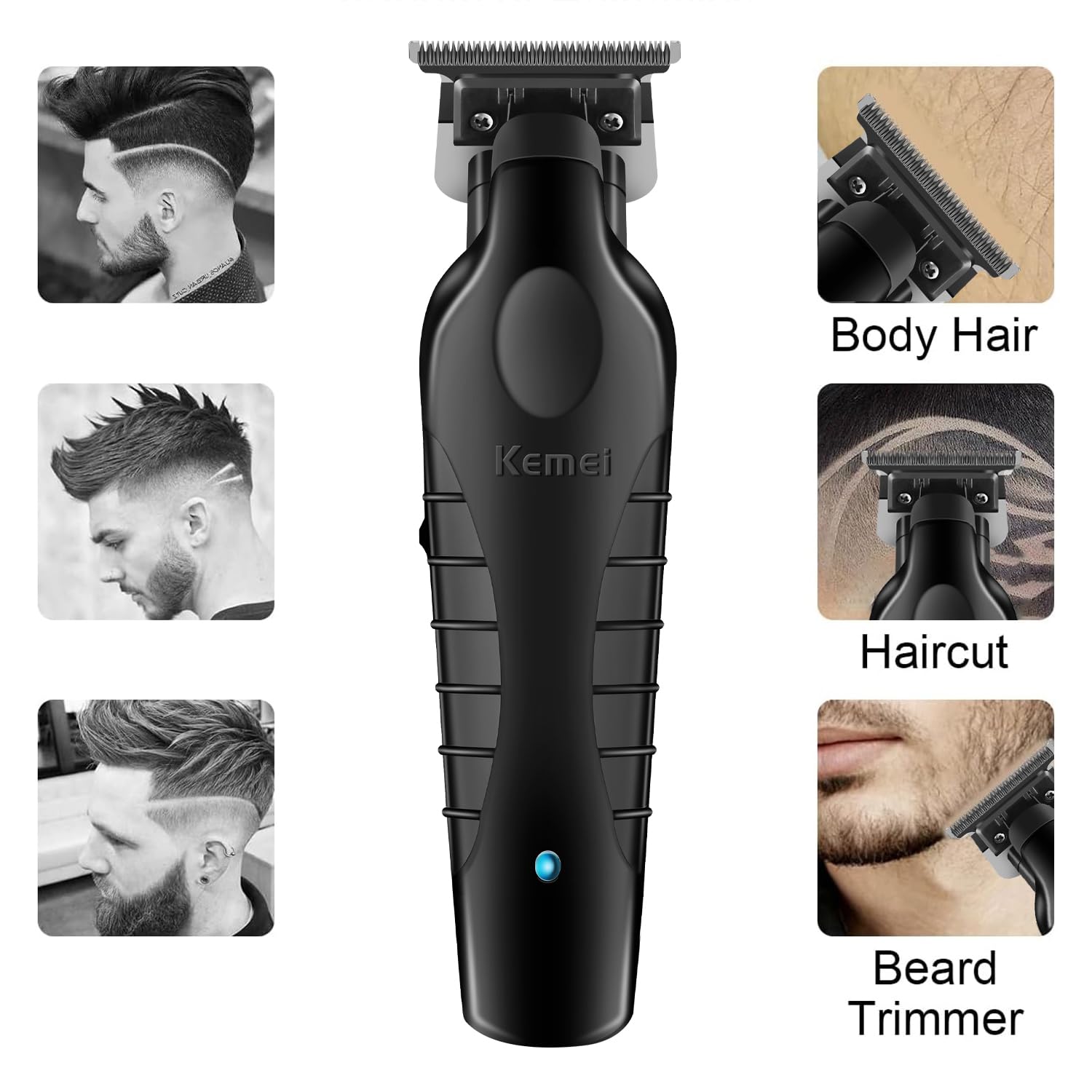 KEMEI 2299 Trimmer zero-gap blade for near-neckline precision.