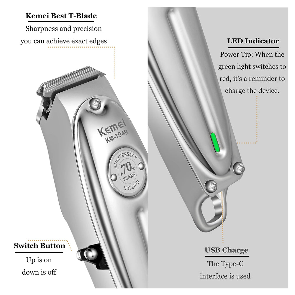 Kemei KM1949 cordless design demonstrates flexible cordless or corded use.