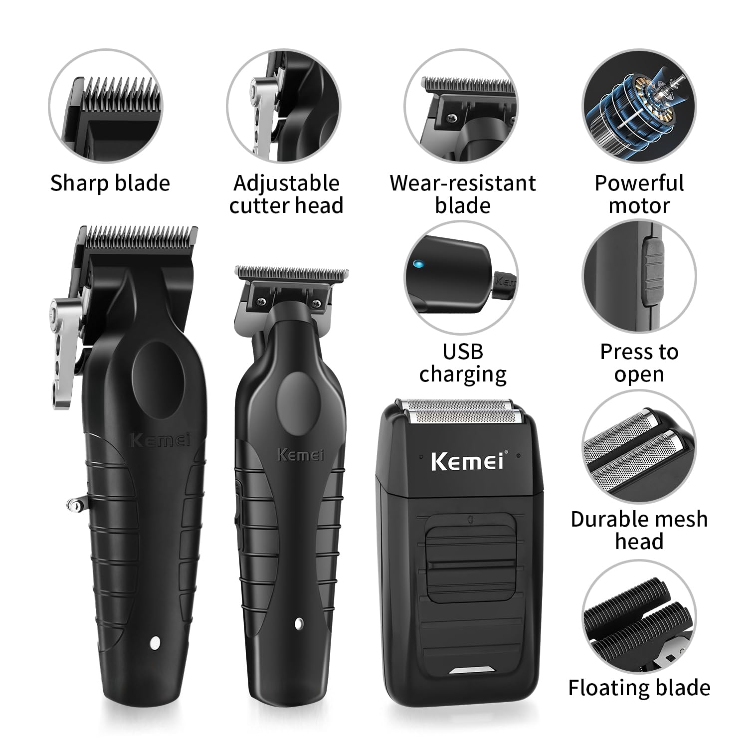 KEMEI foil shaver double head contour closeup for smooth shaving