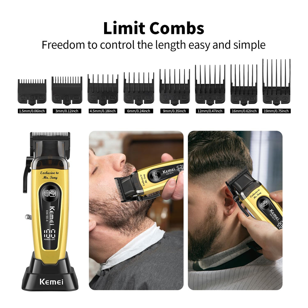 KEMEI KM-90-4 Pro DLC blade detail conveys precision and heat resistance.