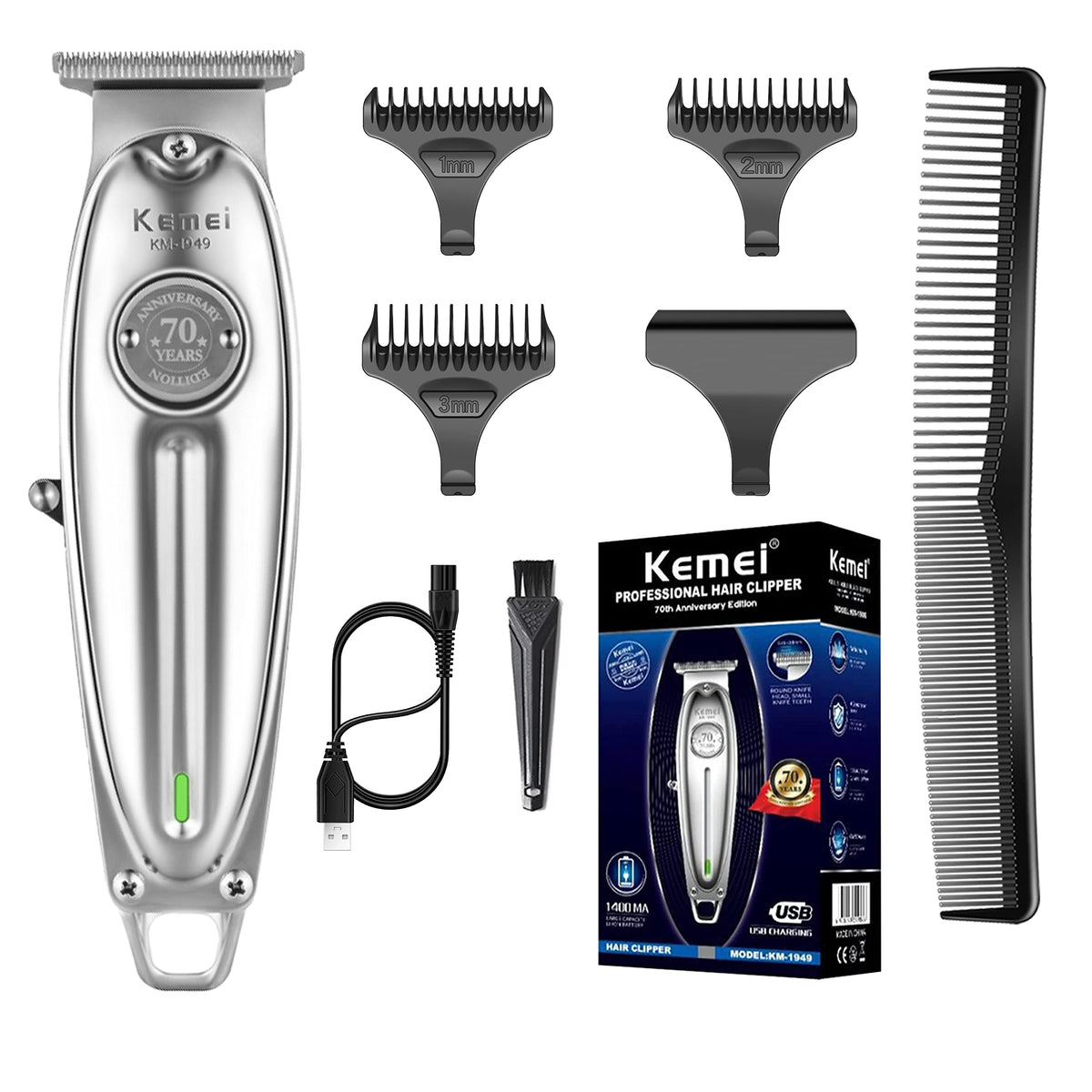 Kemei professional beard trimmer close-up showing precise edge lines.