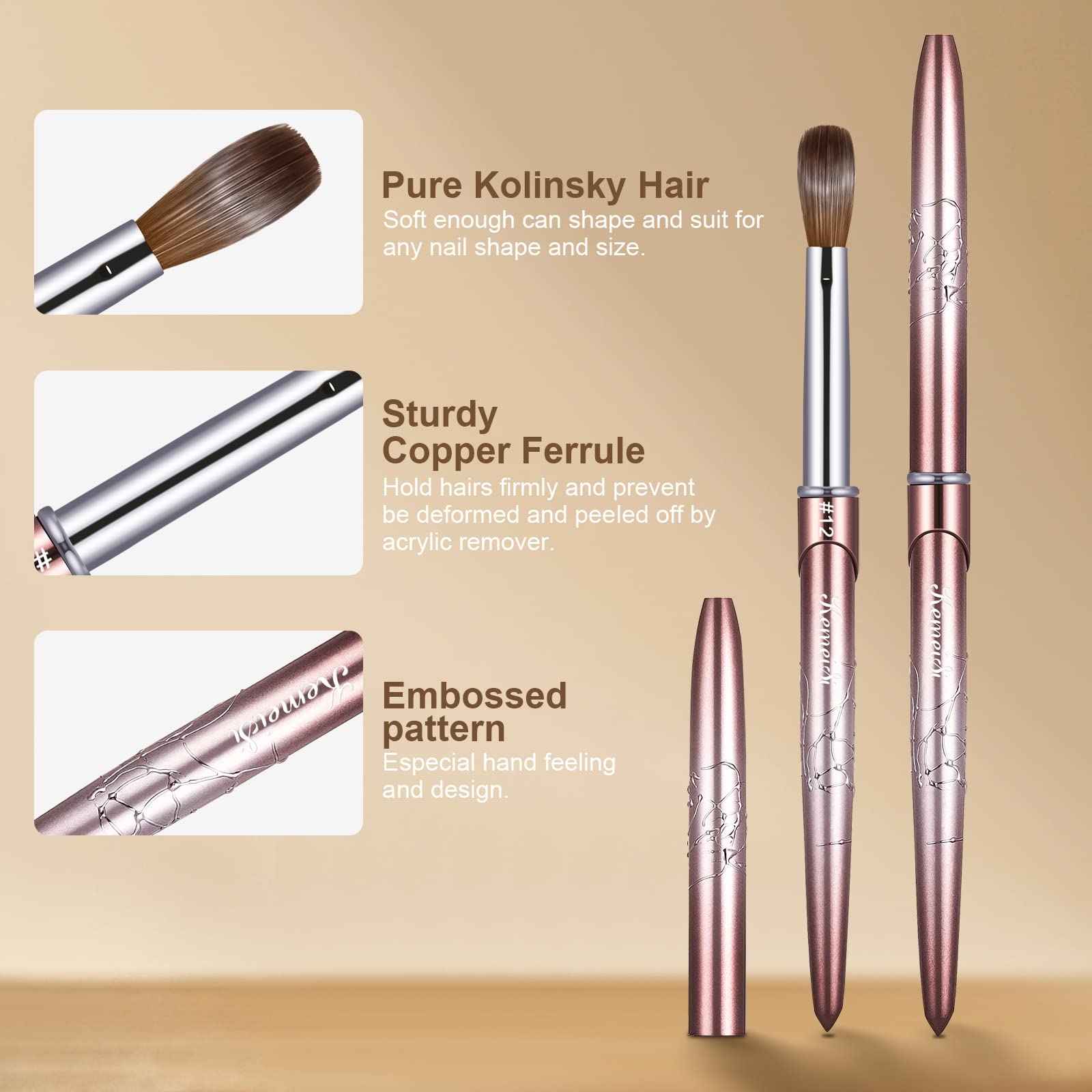 KEMEISI Kolinsky bristle close-up showing soft yet firm bristles for smooth sculpting.