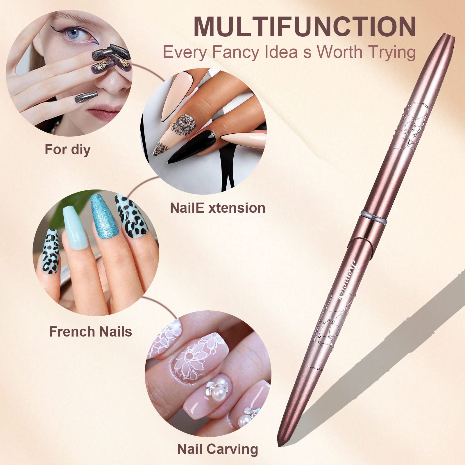 KEMEISI oval brush head with enlarged fan shape for better nail contact.