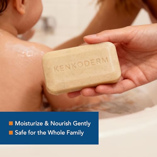 Kenkoderm bar on hand demonstrates rich lather for face and body.