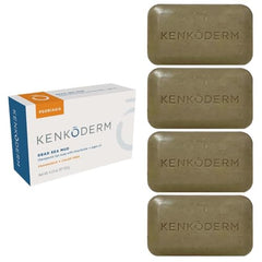 Kenkoderm Dead Sea Mud Soap pack—fragrance-free bars for gentle daily cleansing.