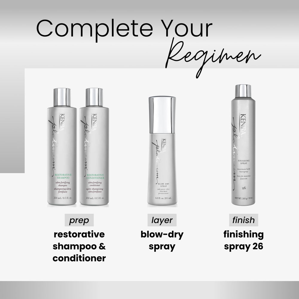 Kenra Platinum Blow-Dry Spray heat-protection shield guards hair during styling.