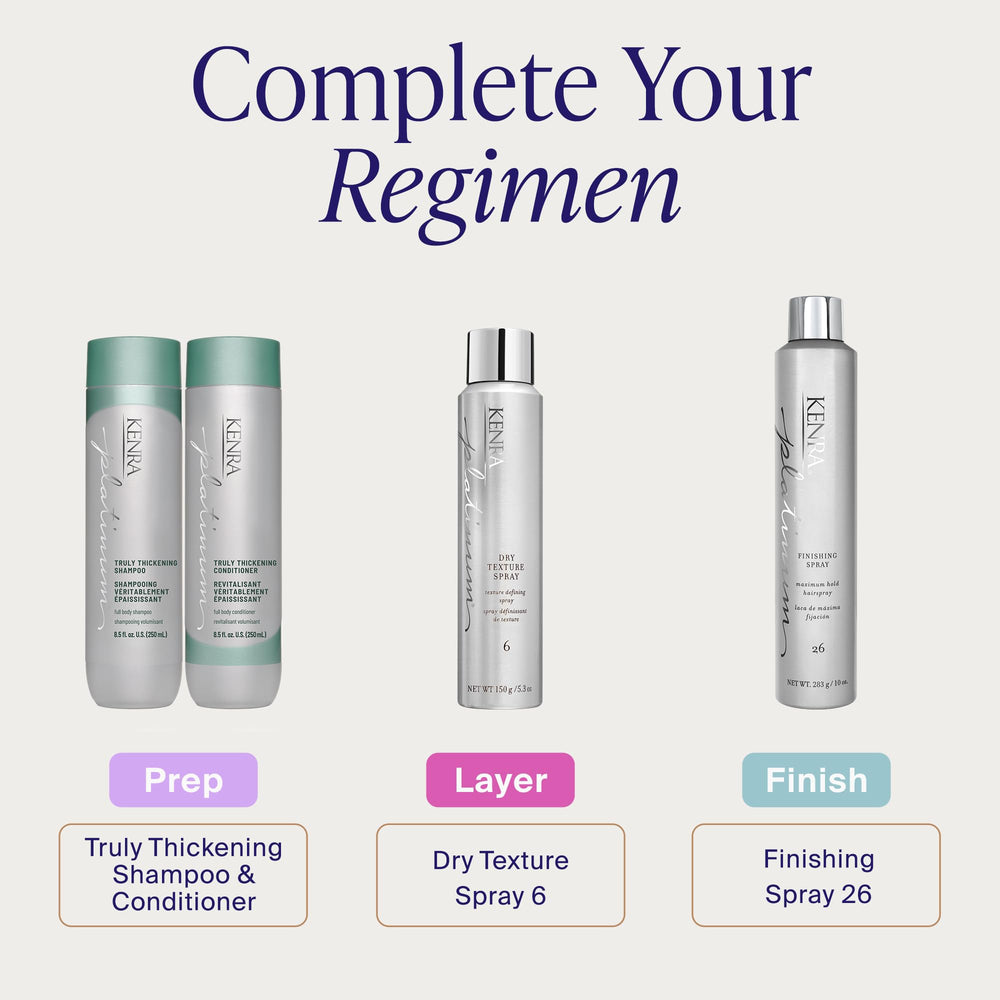 Kenra bottle staged with styling tools suggesting salon-quality convenience