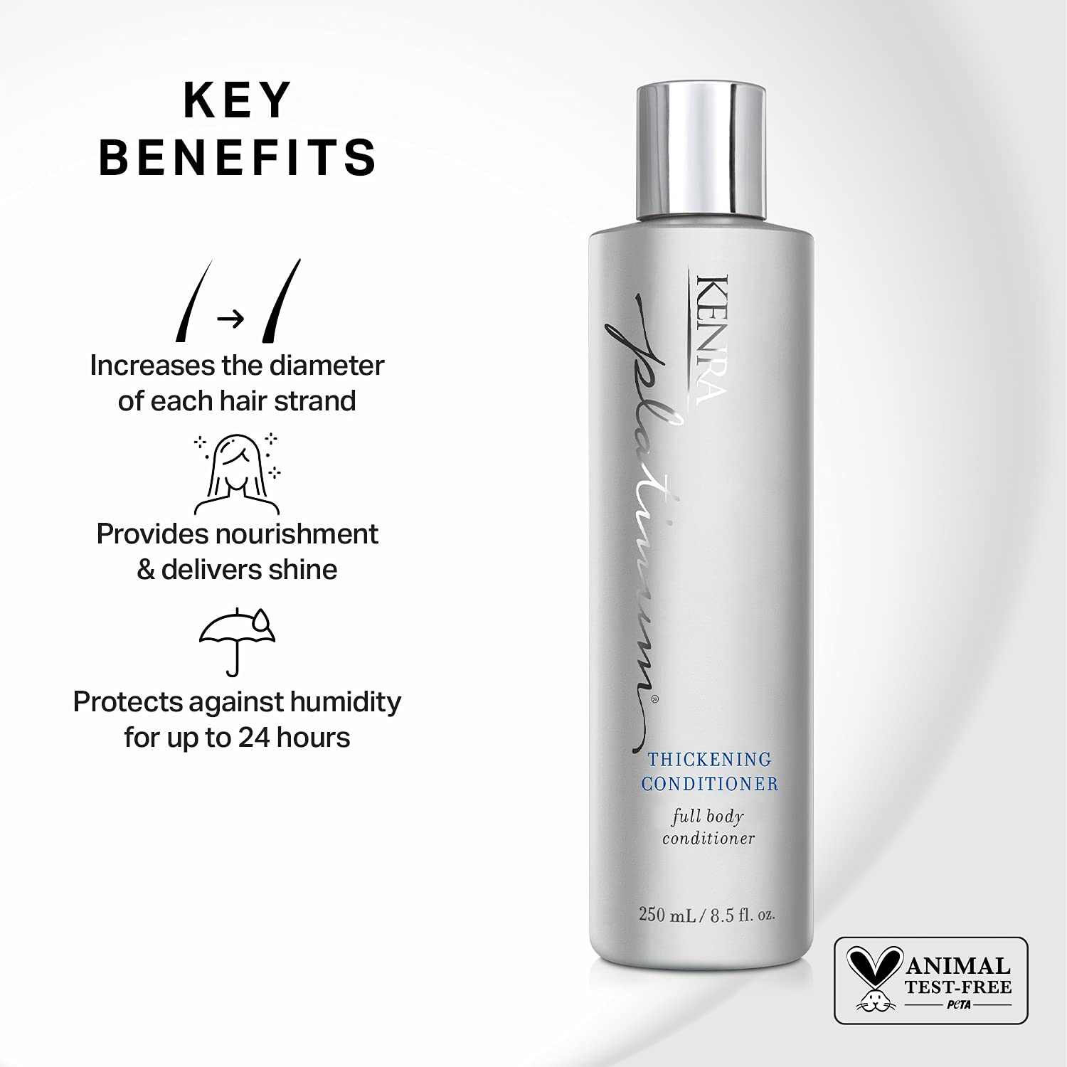Kenra Platinum close-up highlights radiant shine and body in hair.