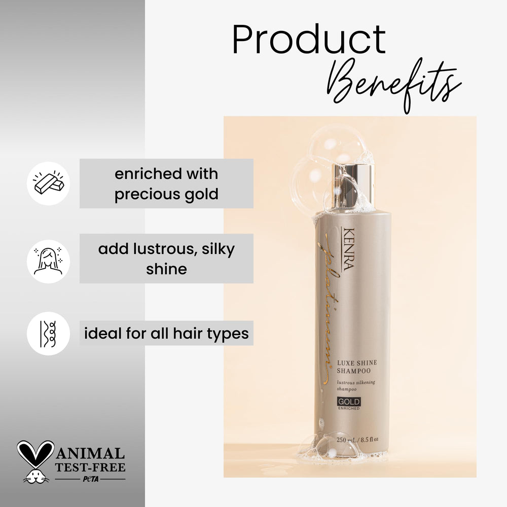 Kenra Platinum Luxe Shine Conditioner bottle promoting smooth, manageable hair.