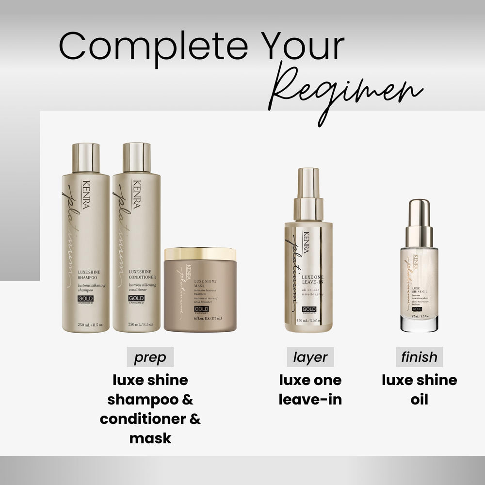 Kenra Luxe Shine styled hair glow in natural light indicating healthy shine.