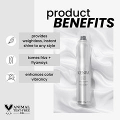 Kenra Shine Spray demonstrates thermal defense up to 428F during styling