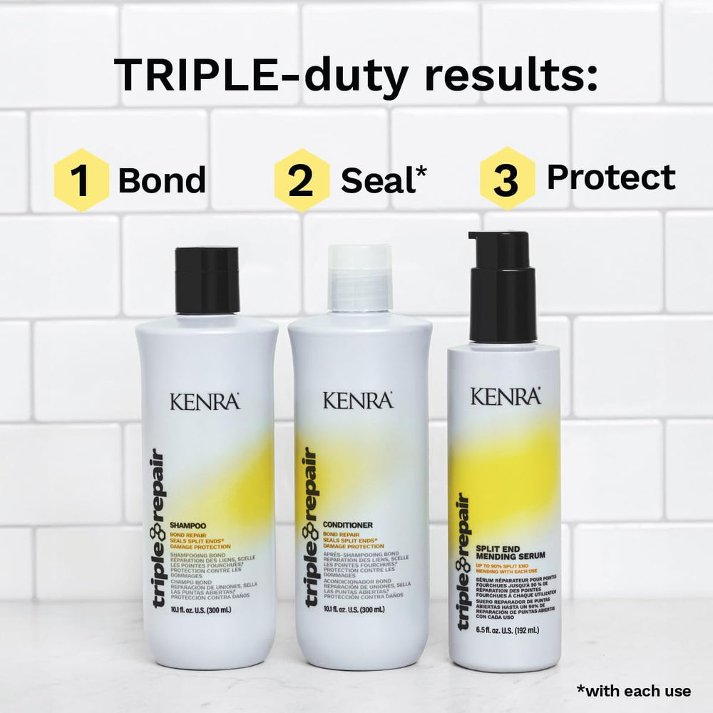 Kenra Triple Repair bathroom scene suggesting a daily routine for bond repair.