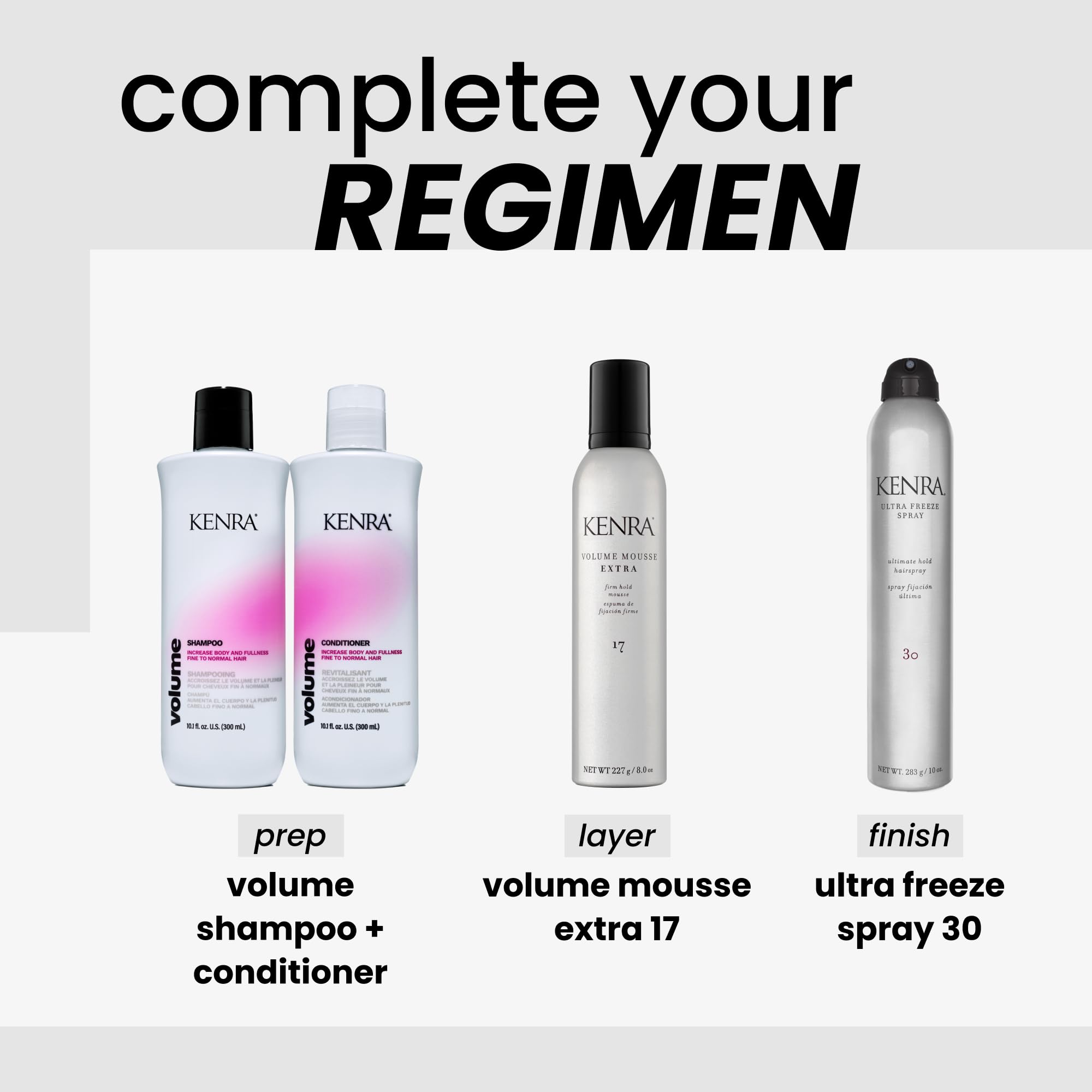 Kenra Ultra Freeze Spray delivers a high shine finish on styled hair.