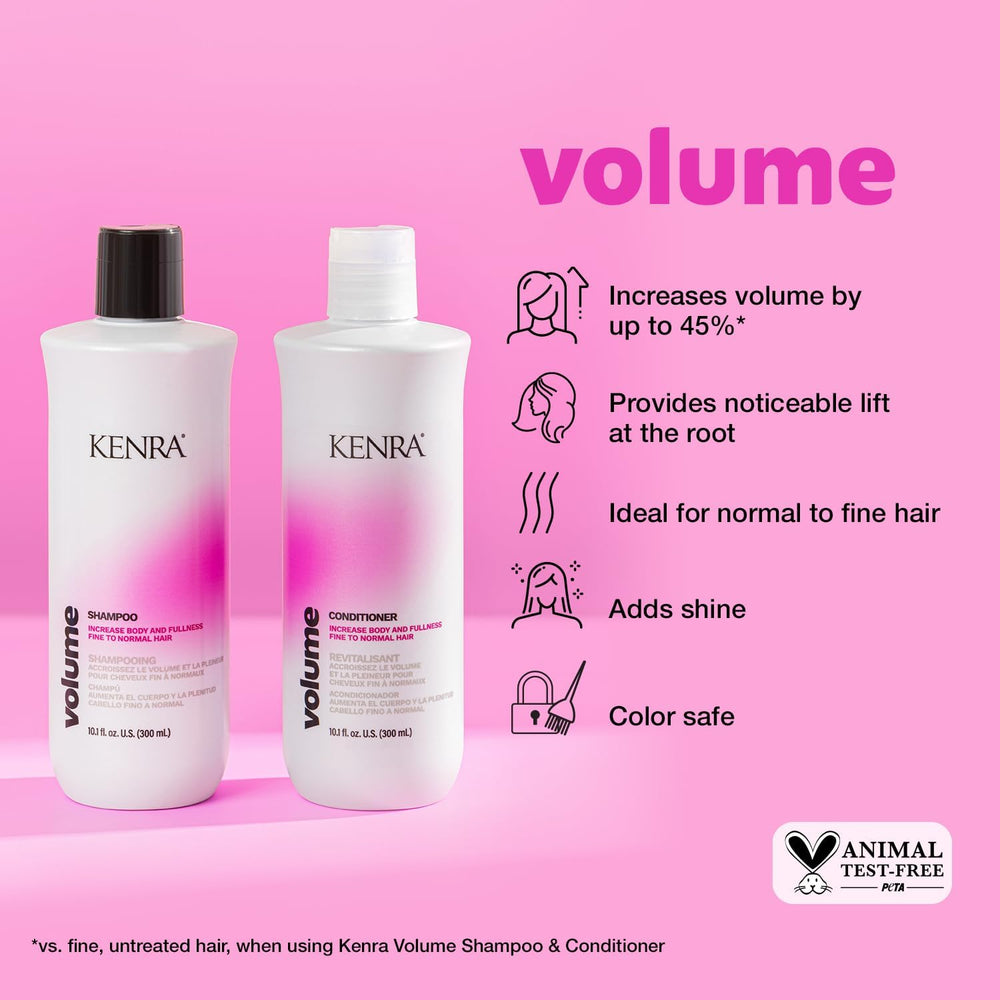 Kenra Volume Conditioner bottle closeup highlighting detangling and hydration